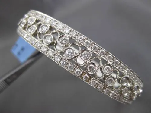 ESTATE WIDE 3CT DIAMOND 14KT WHITE GOLD FILIGREE ETOILE INFINITY BANGLE BRACELET