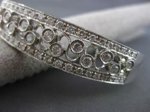 ESTATE WIDE 3CT DIAMOND 14KT WHITE GOLD FILIGREE ETOILE INFINITY BANGLE BRACELET