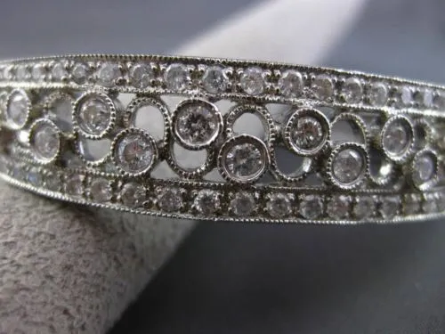 ESTATE WIDE 3CT DIAMOND 14KT WHITE GOLD FILIGREE ETOILE INFINITY BANGLE BRACELET