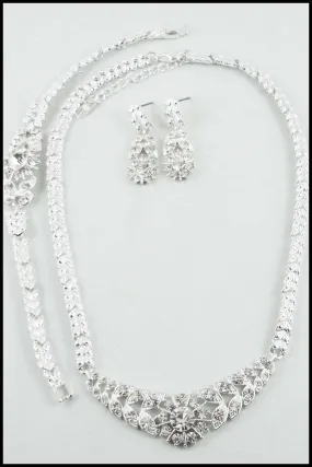Evening Rhinestone Necklace, Bracelet, and Earring Set