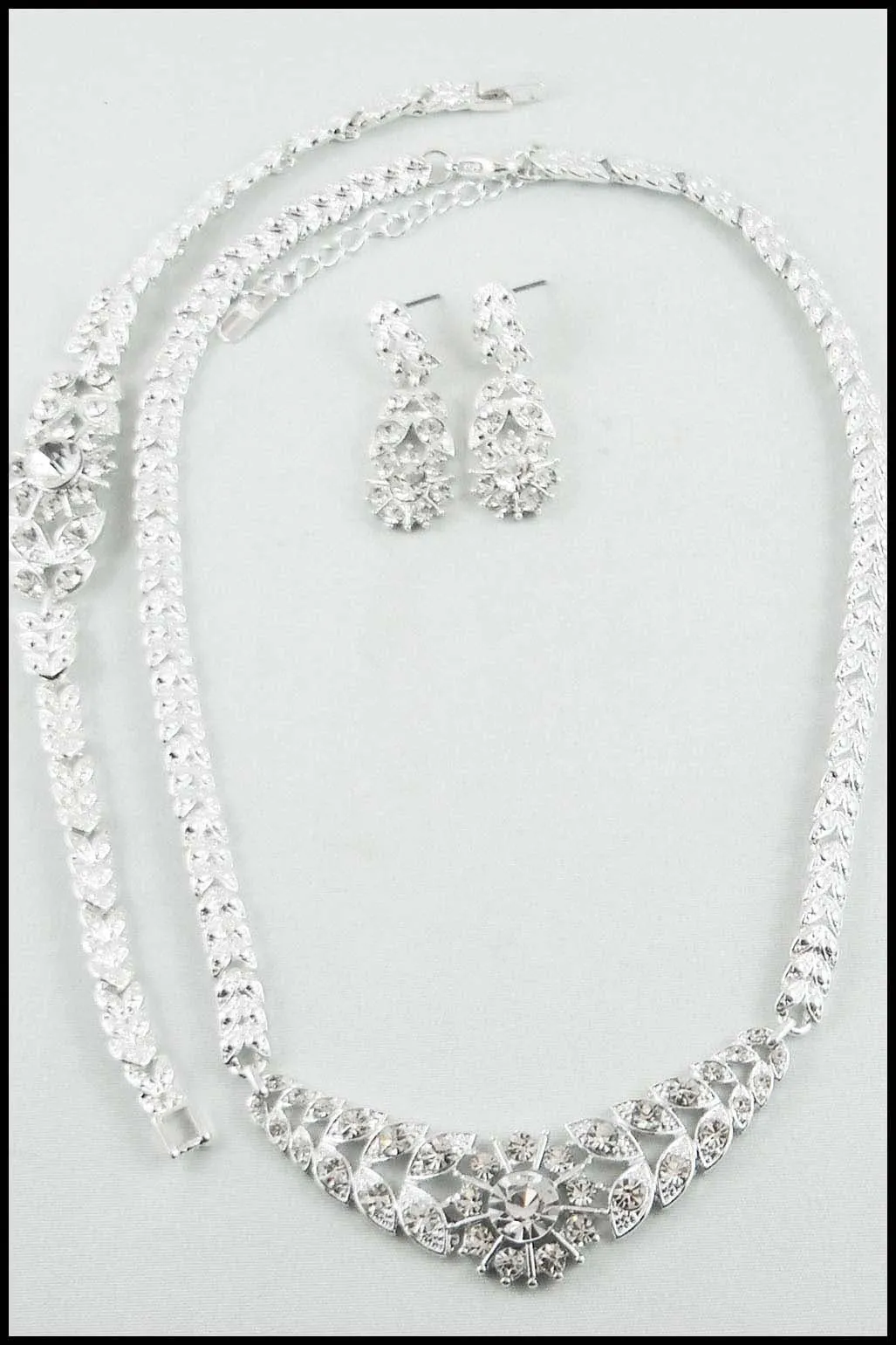 Evening Rhinestone Necklace, Bracelet, and Earring Set