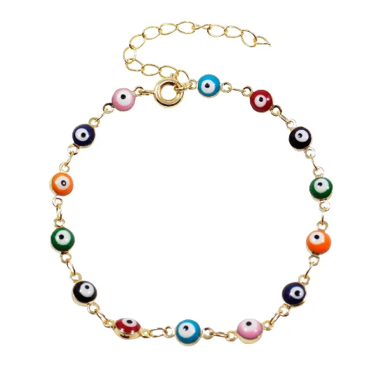 Evil eye bracelet. Multi-color Tiny evil eye charm Gold Plated Chain Bracelet, Evil Eye Anklet