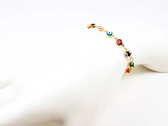 Evil eye bracelet. Multi-color Tiny evil eye charm Gold Plated Chain Bracelet, Evil Eye Anklet