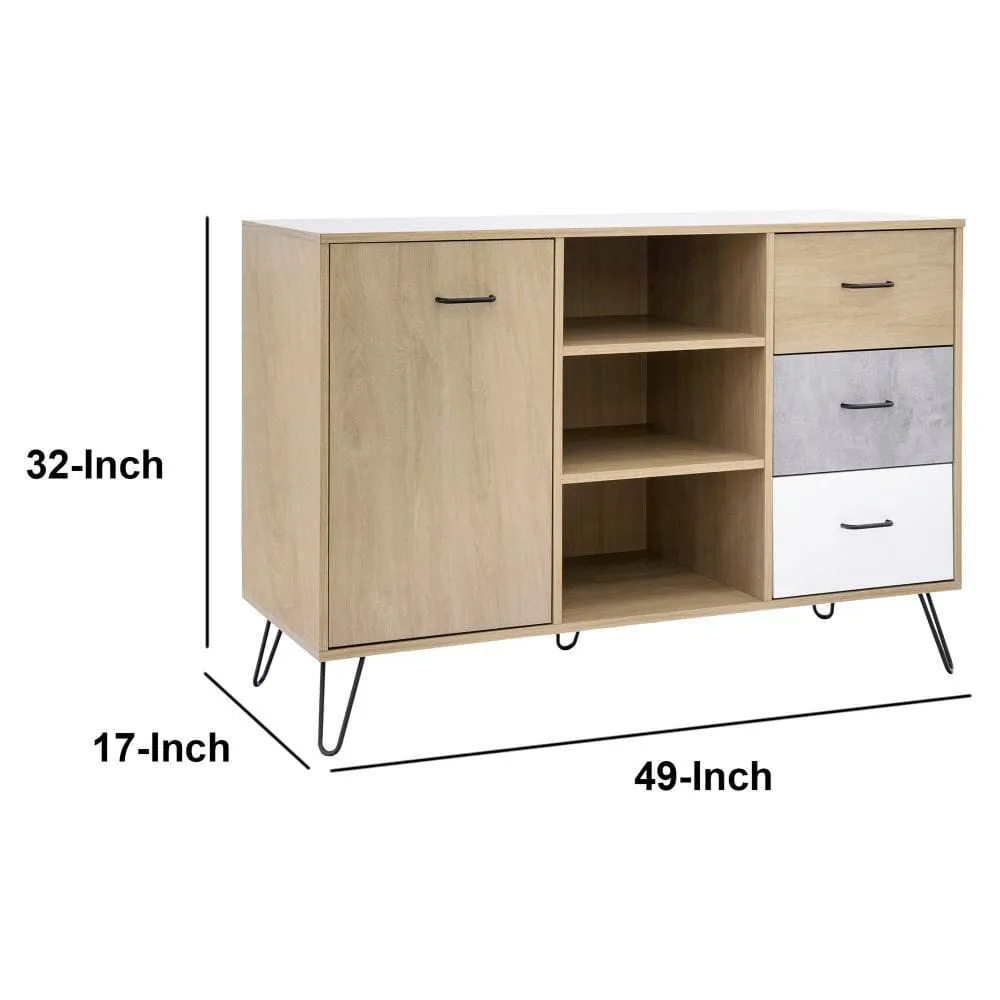 Exie 49 Inch Sideboard Buffet Console Cabinet with 3 Drawers, Oak Brown By The Urban Port