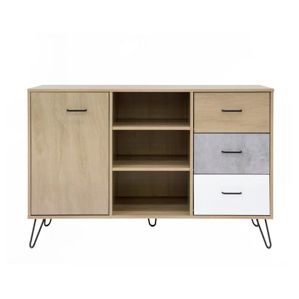 Exie 49 Inch Sideboard Buffet Console Cabinet with 3 Drawers, Oak Brown By The Urban Port