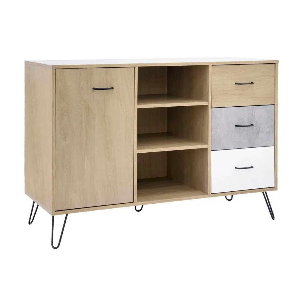 Exie 49 Inch Sideboard Buffet Console Cabinet with 3 Drawers, Oak Brown By The Urban Port