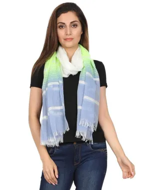 FabSeasons Striped super soft Neon Blue Cotton Scarf