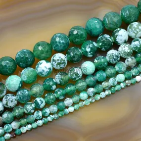 Faceted Natural Green Fire Agate Gemstone Round Loose Beads on a 15.5" Strand