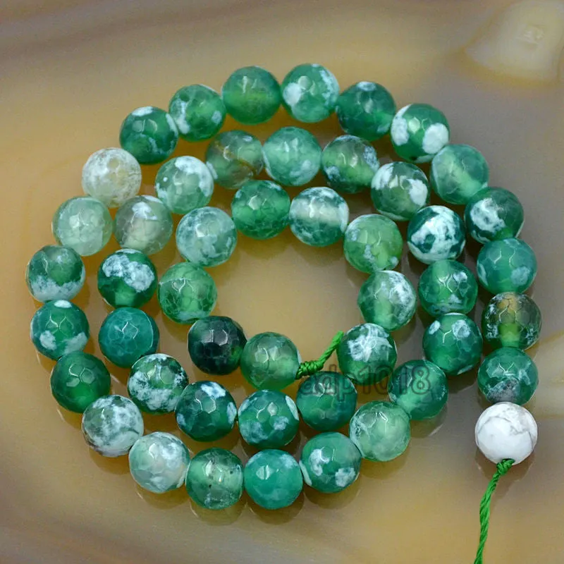 Faceted Natural Green Fire Agate Gemstone Round Loose Beads on a 15.5" Strand