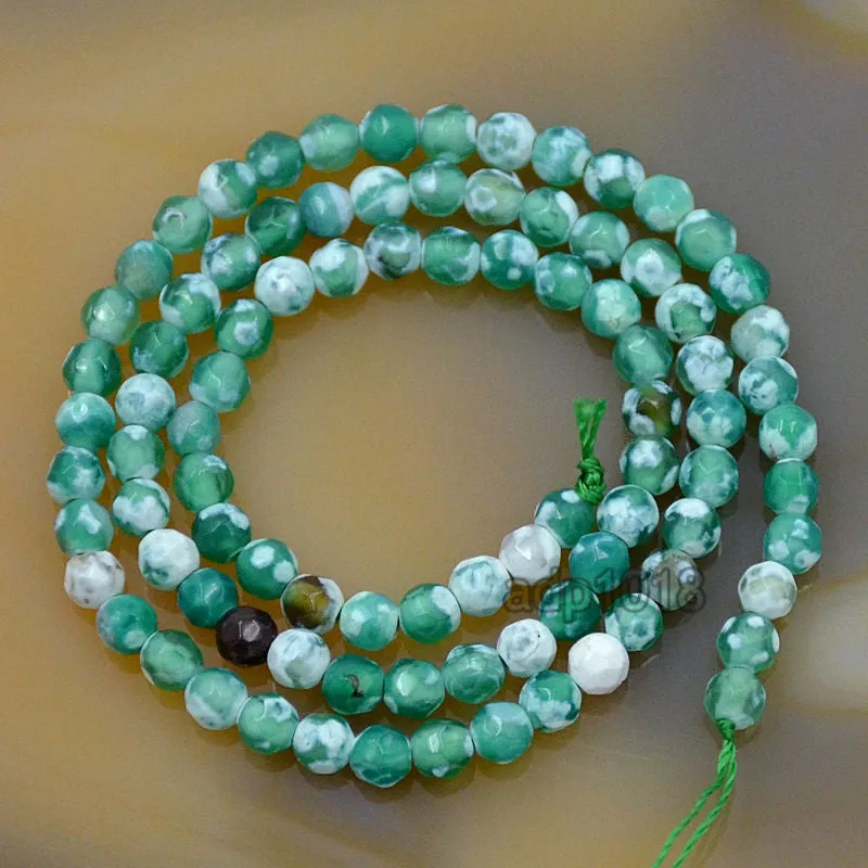 Faceted Natural Green Fire Agate Gemstone Round Loose Beads on a 15.5" Strand