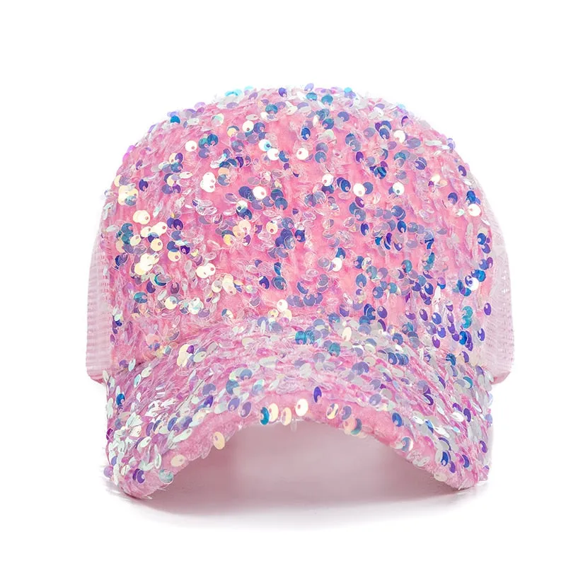 Fashion Women's Summer Cap Sequins Shiny Baseball Cap Female Outdoor Adjustable Streetwear Trucker Hat