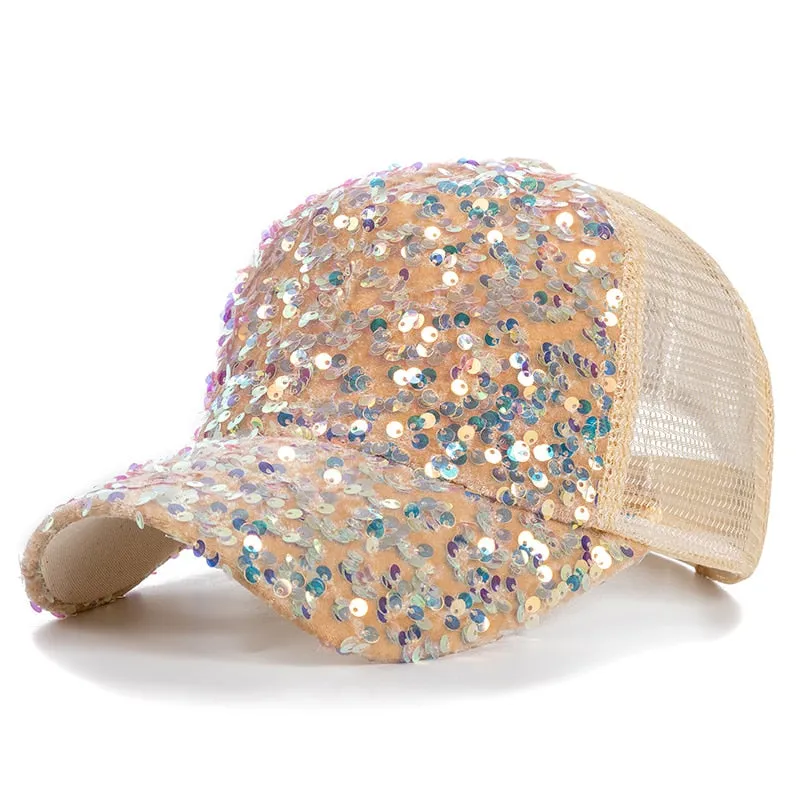 Fashion Women's Summer Cap Sequins Shiny Baseball Cap Female Outdoor Adjustable Streetwear Trucker Hat