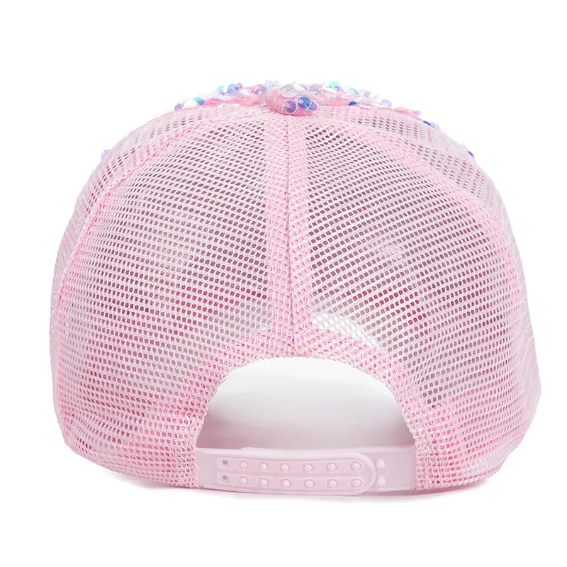 Fashion Women's Summer Cap Sequins Shiny Baseball Cap Female Outdoor Adjustable Streetwear Trucker Hat