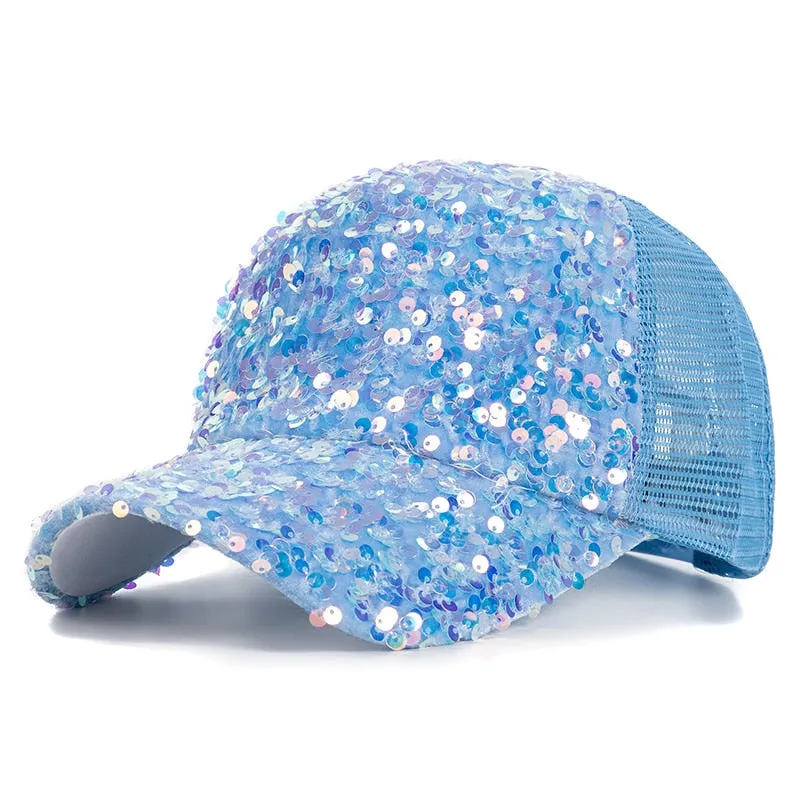 Fashion Women's Summer Cap Sequins Shiny Baseball Cap Female Outdoor Adjustable Streetwear Trucker Hat