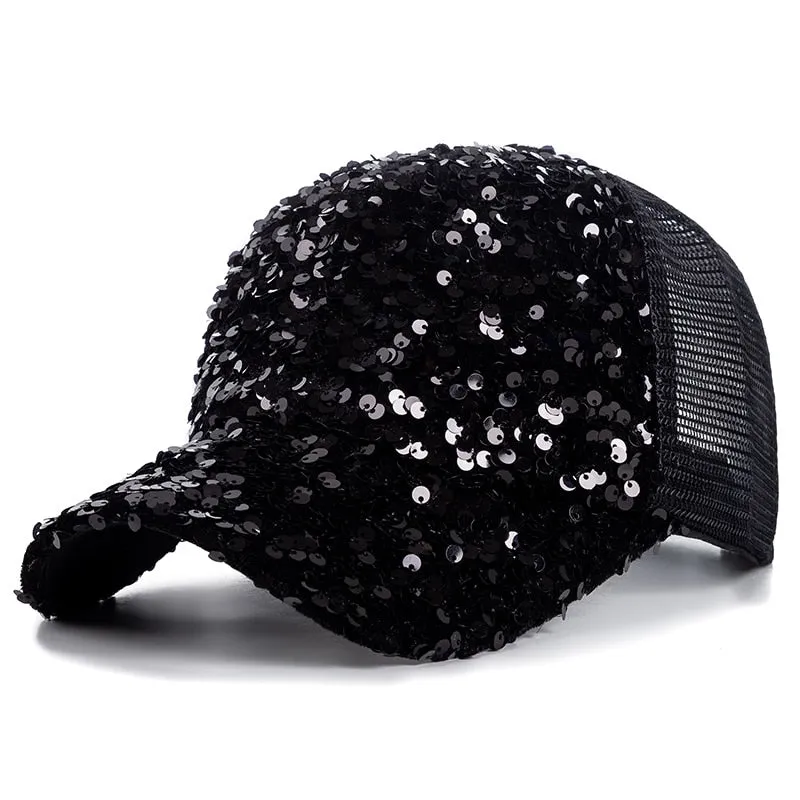 Fashion Women's Summer Cap Sequins Shiny Baseball Cap Female Outdoor Adjustable Streetwear Trucker Hat