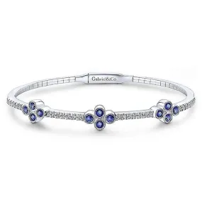 Gabriel & Co. 14k White Gold Bangle With Diamond And Sapphire Quatrefoil Stations