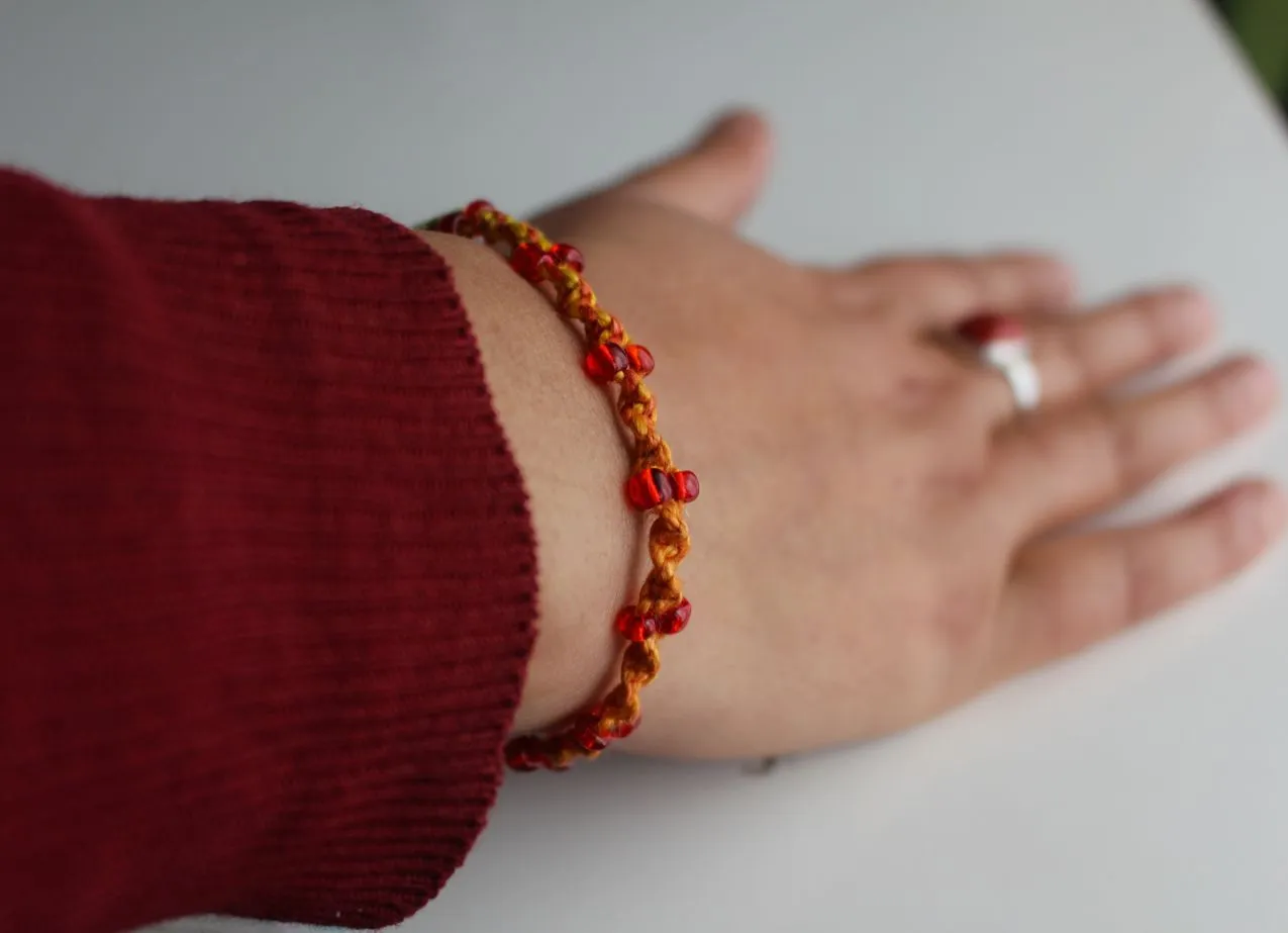 Glass Beaded Braided Hemp Bracelet