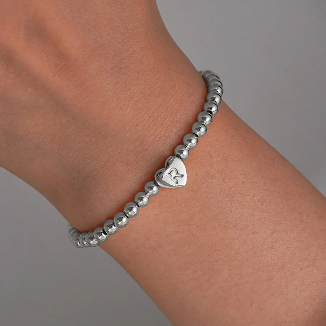 Gold Beaded Bracelet with Heart Initial