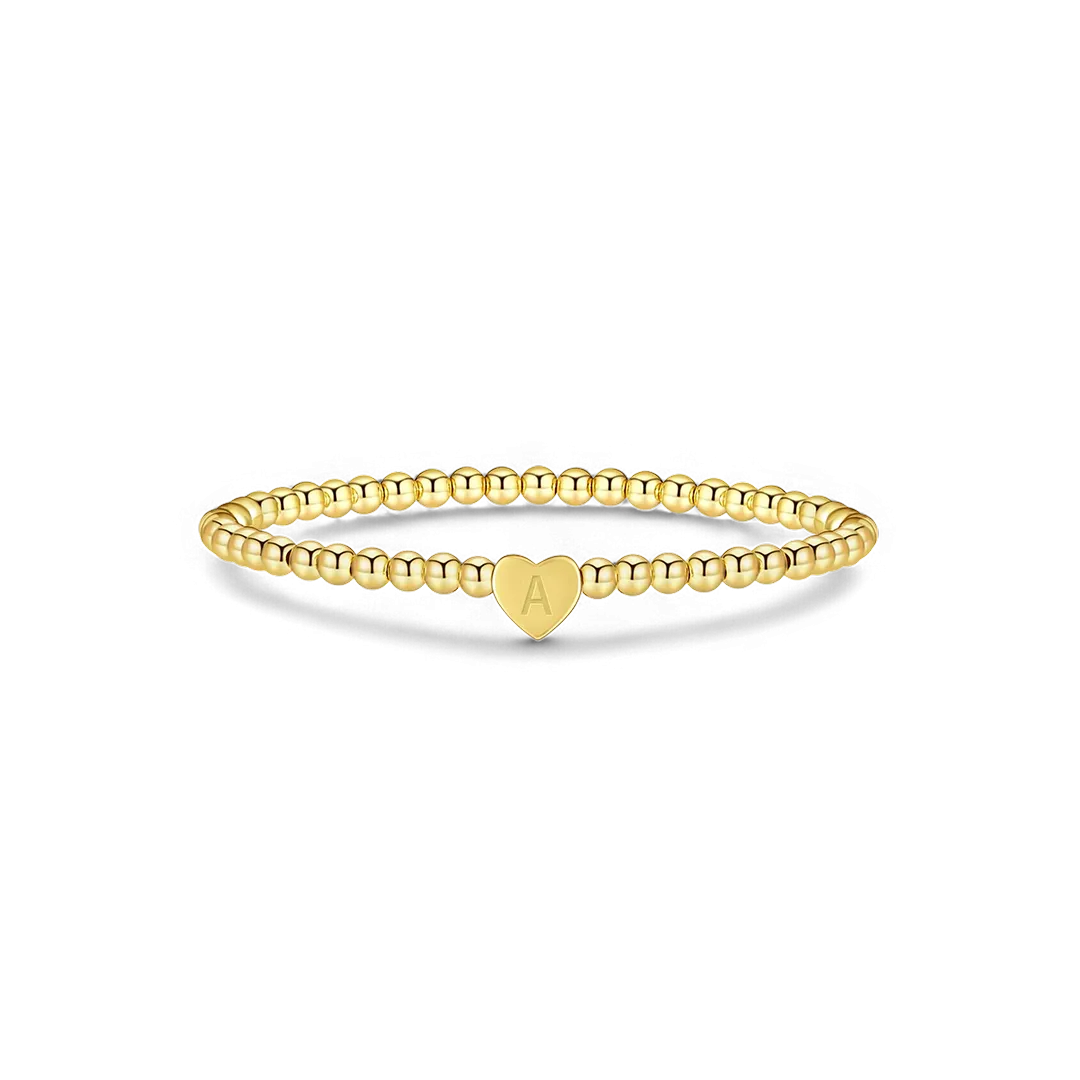 Gold Beaded Bracelet with Heart Initial