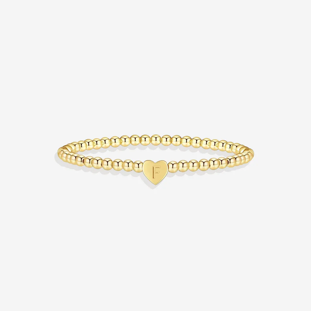 Gold Beaded Bracelet with Heart Initial