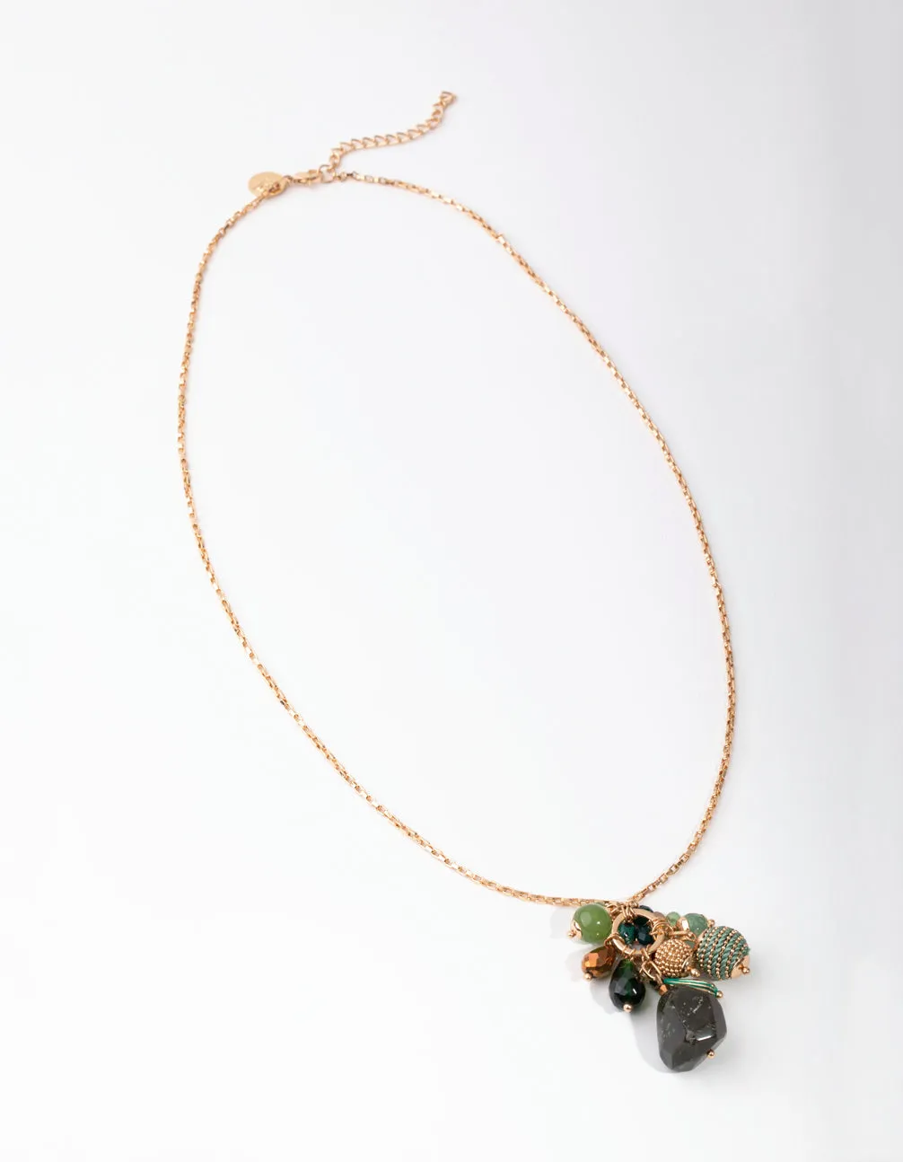 Gold Beaded Cluster Long Necklace
