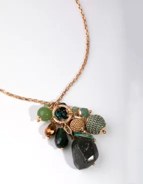 Gold Beaded Cluster Long Necklace