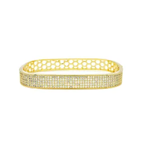 Gold Cubic Zirconia Pave Square Bangle Bracelet