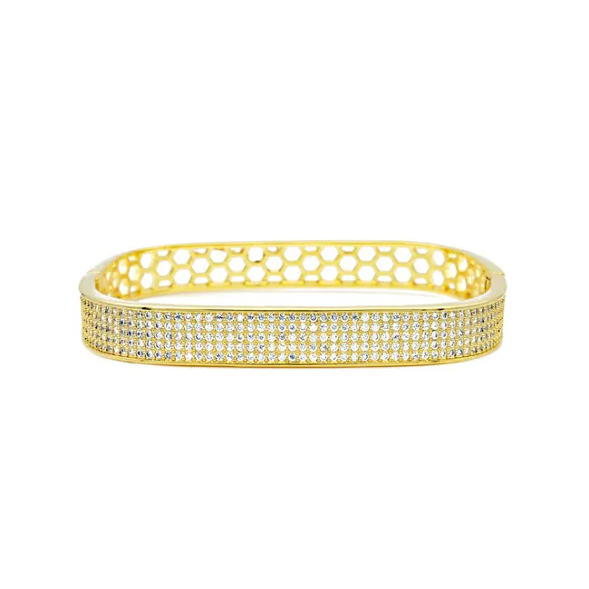 Gold Cubic Zirconia Pave Square Bangle Bracelet