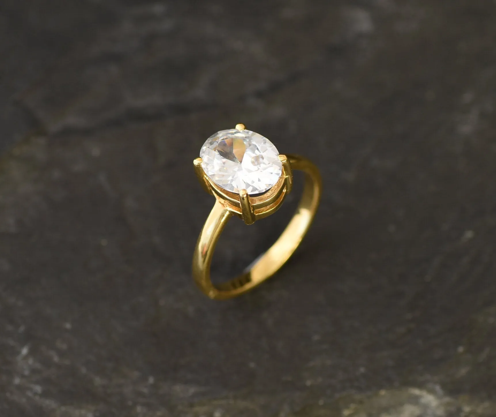 Gold Diamond Ring - Sparkly Solitaire Ring - Diamond Engagement Ring
