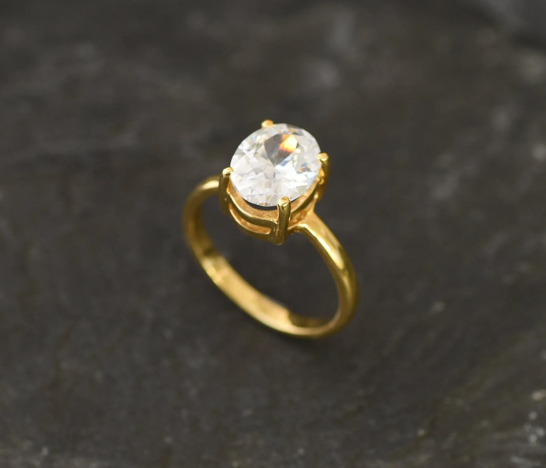 Gold Diamond Ring - Sparkly Solitaire Ring - Diamond Engagement Ring