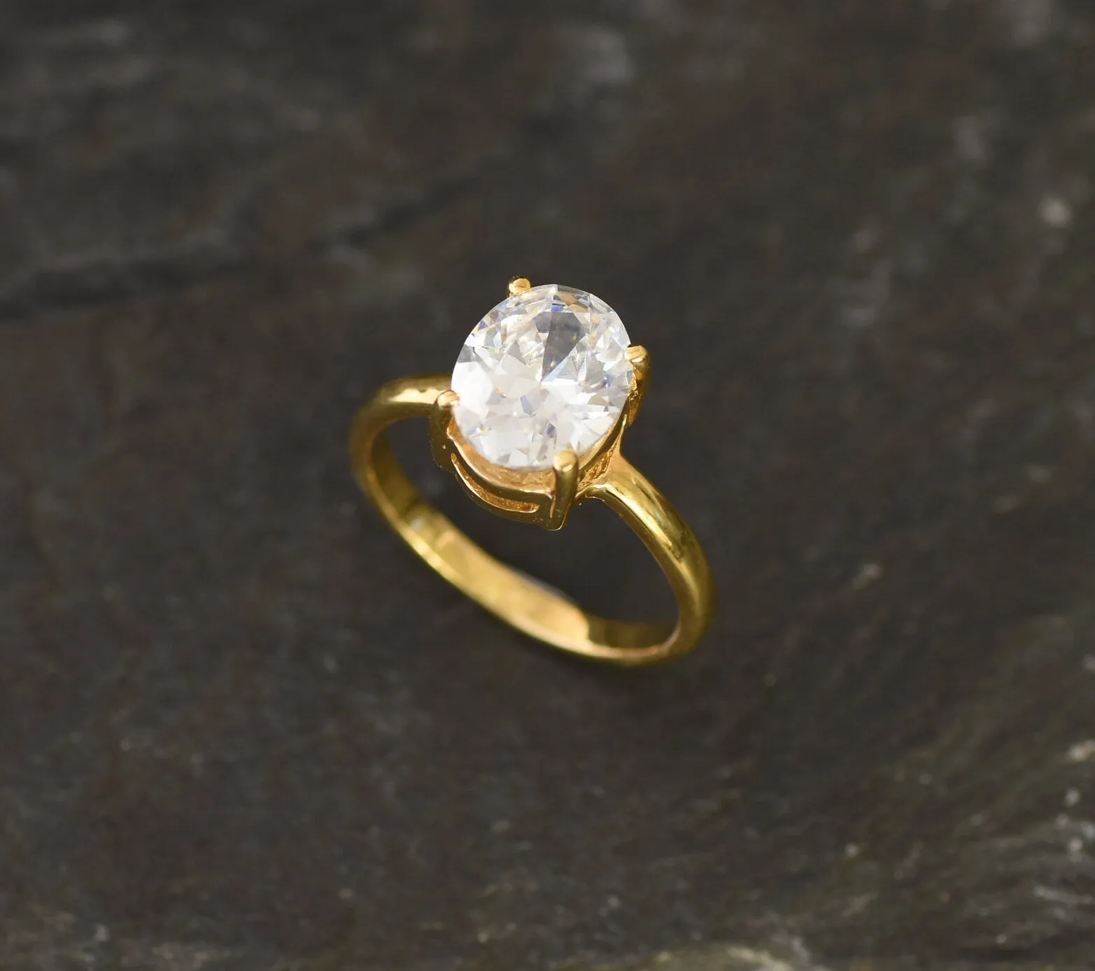 Gold Diamond Ring - Sparkly Solitaire Ring - Diamond Engagement Ring
