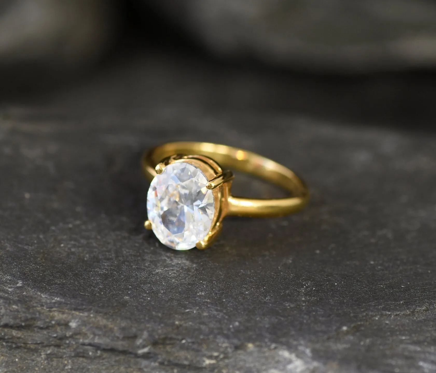 Gold Diamond Ring - Sparkly Solitaire Ring - Diamond Engagement Ring