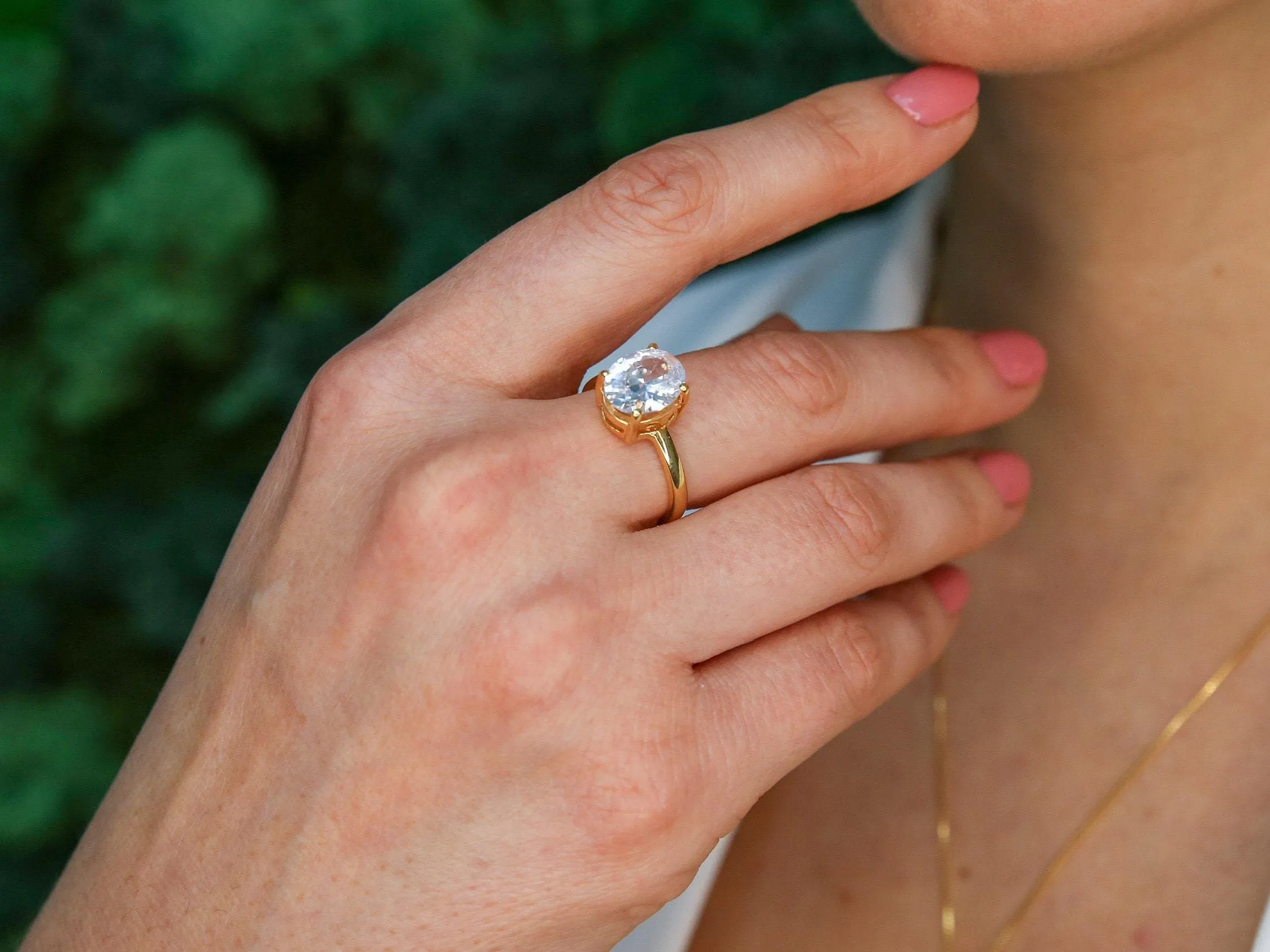 Gold Diamond Ring - Sparkly Solitaire Ring - Diamond Engagement Ring