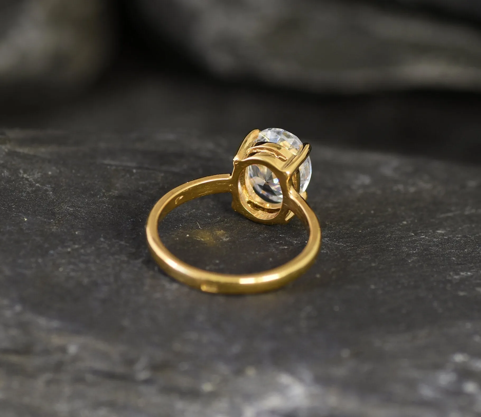 Gold Diamond Ring - Sparkly Solitaire Ring - Diamond Engagement Ring