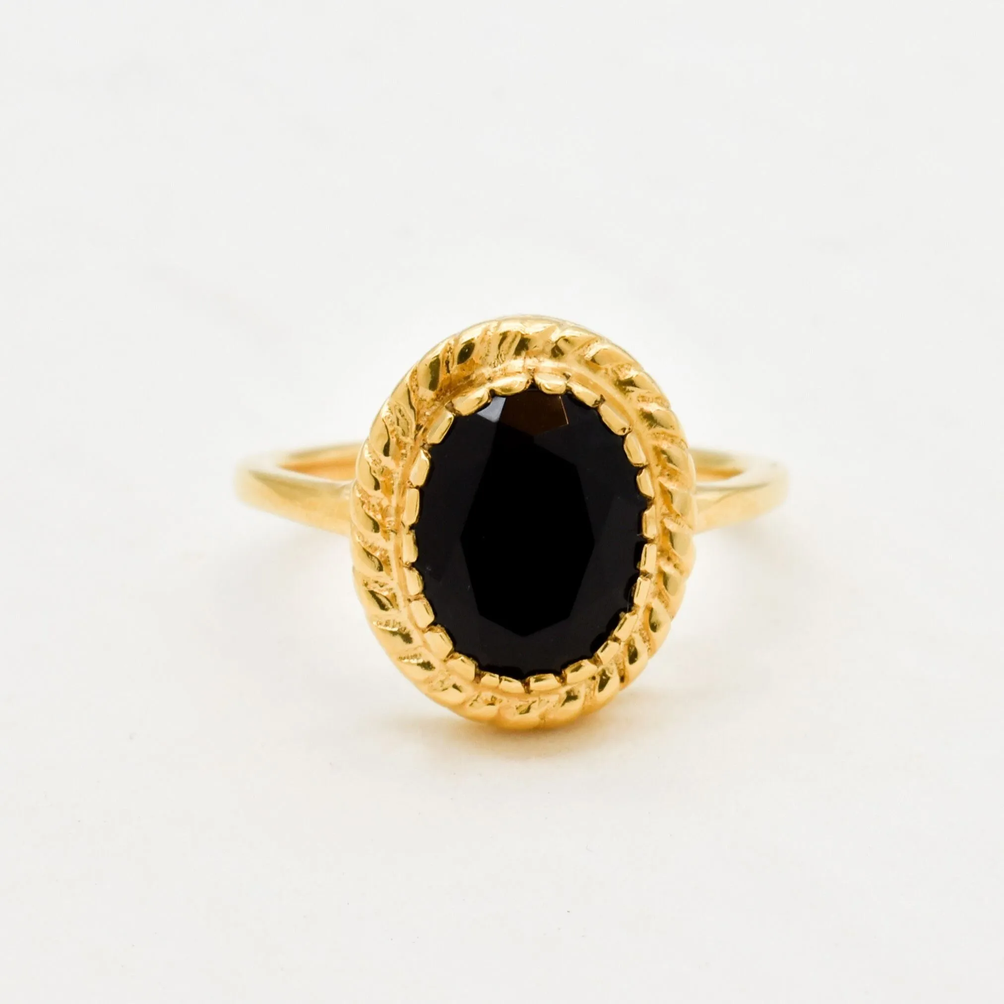 Gold Onyx Ring - Black Vintage Ring - Black Oval Ring