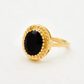 Gold Onyx Ring - Black Vintage Ring - Black Oval Ring