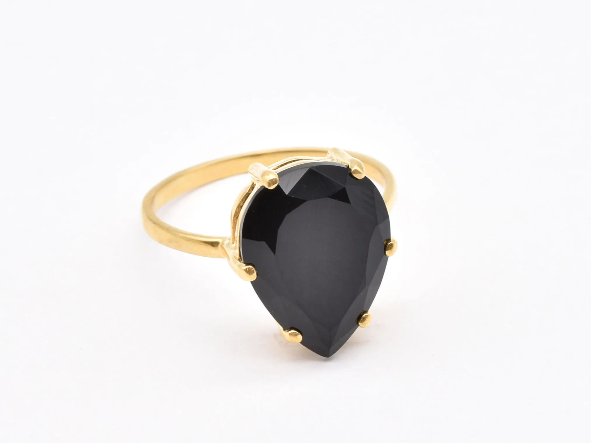 Gold Teardrop Ring - Natural Onyx, Large Statement Ring