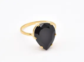 Gold Teardrop Ring - Natural Onyx, Large Statement Ring