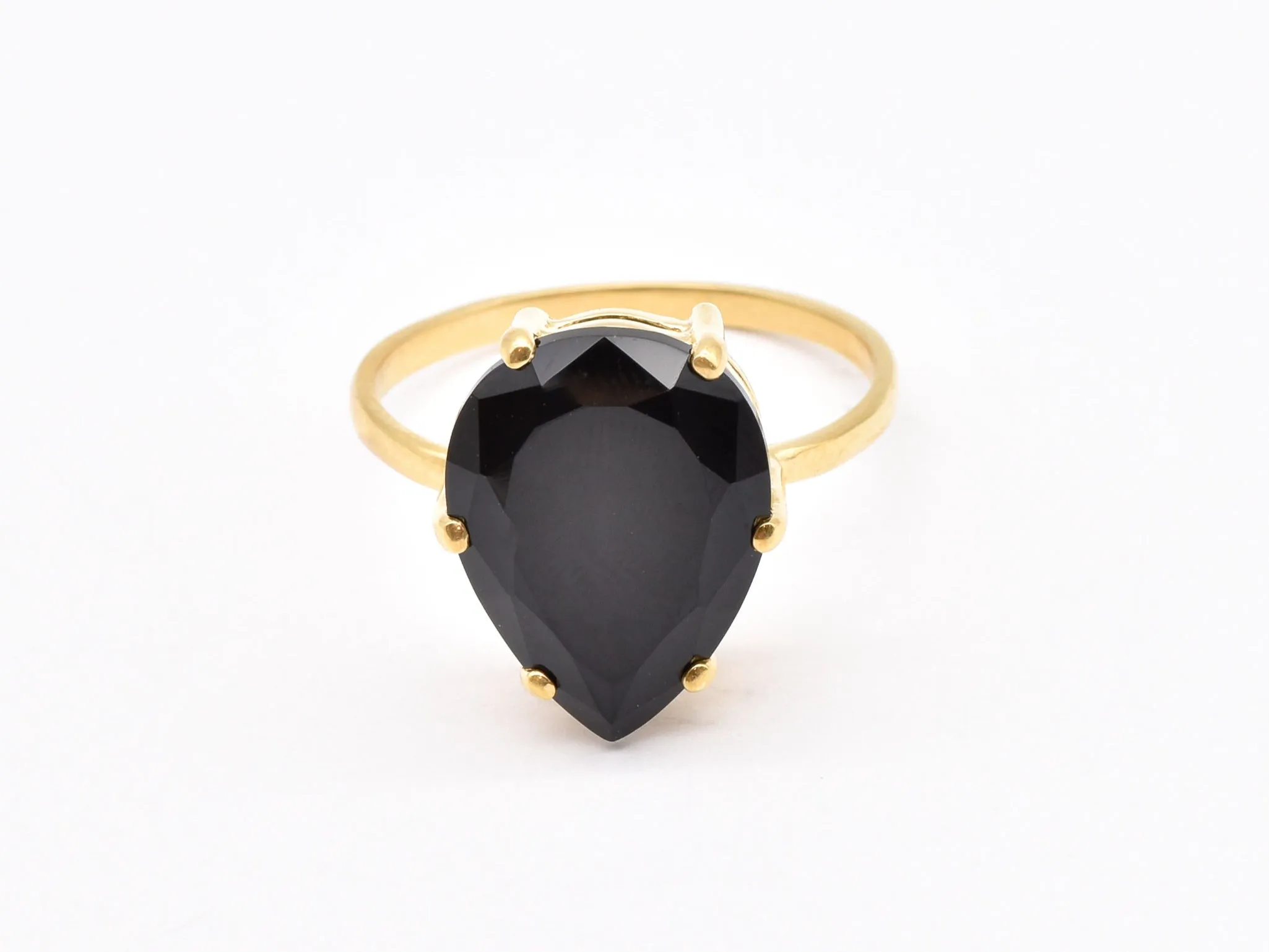 Gold Teardrop Ring - Natural Onyx, Large Statement Ring