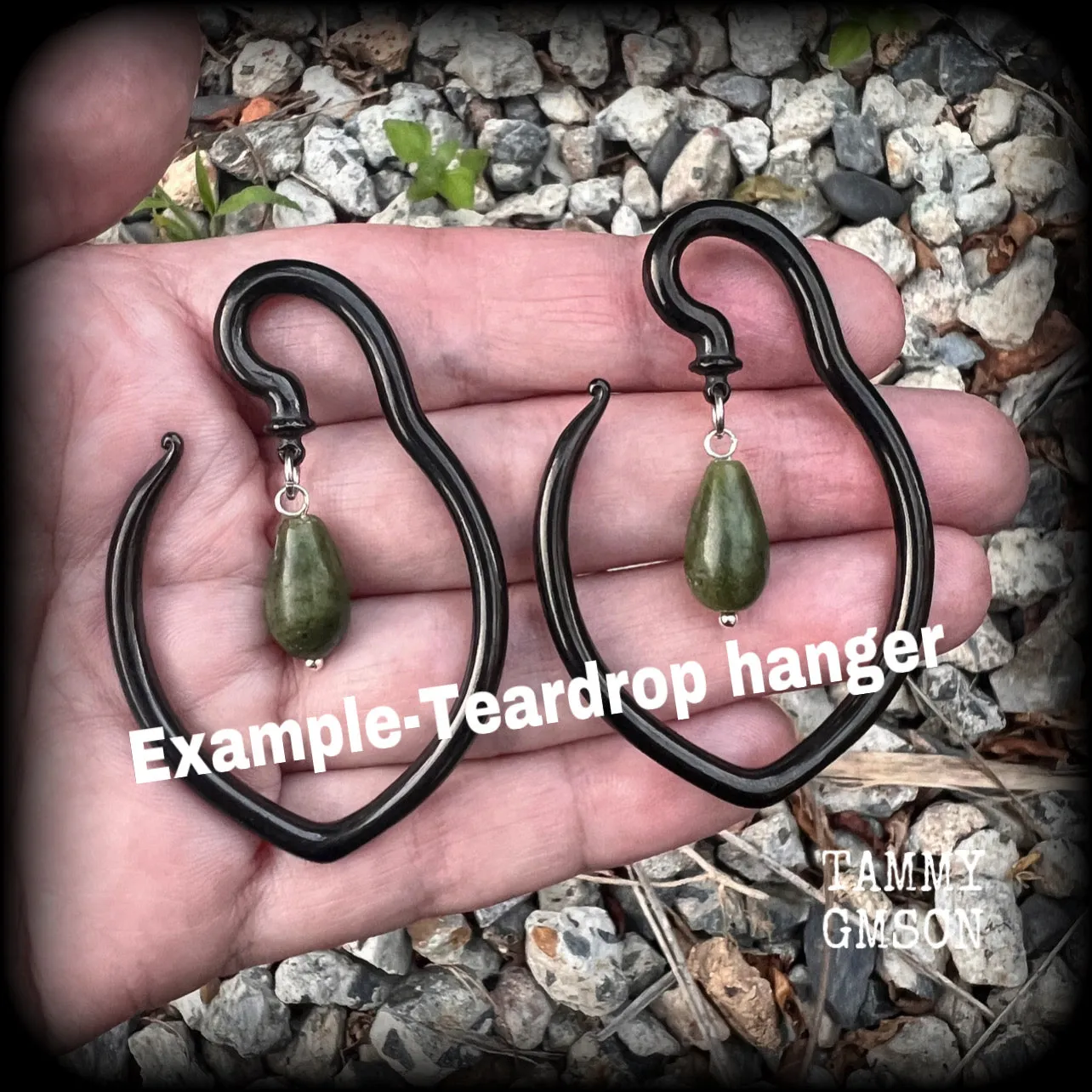 Green jade tear drop ear hangers-Hanging gauges