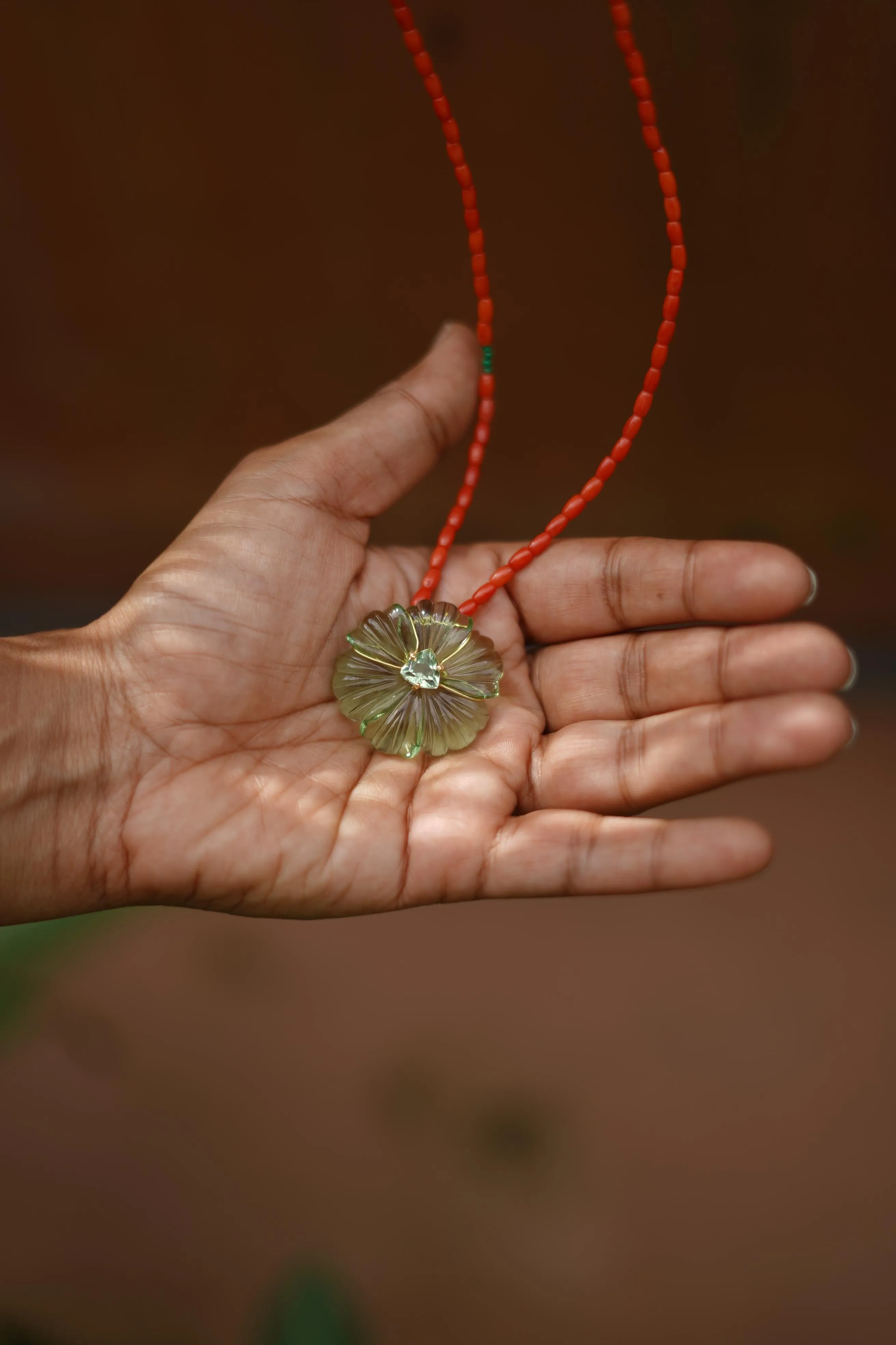 Hand Carved Flower Pendant