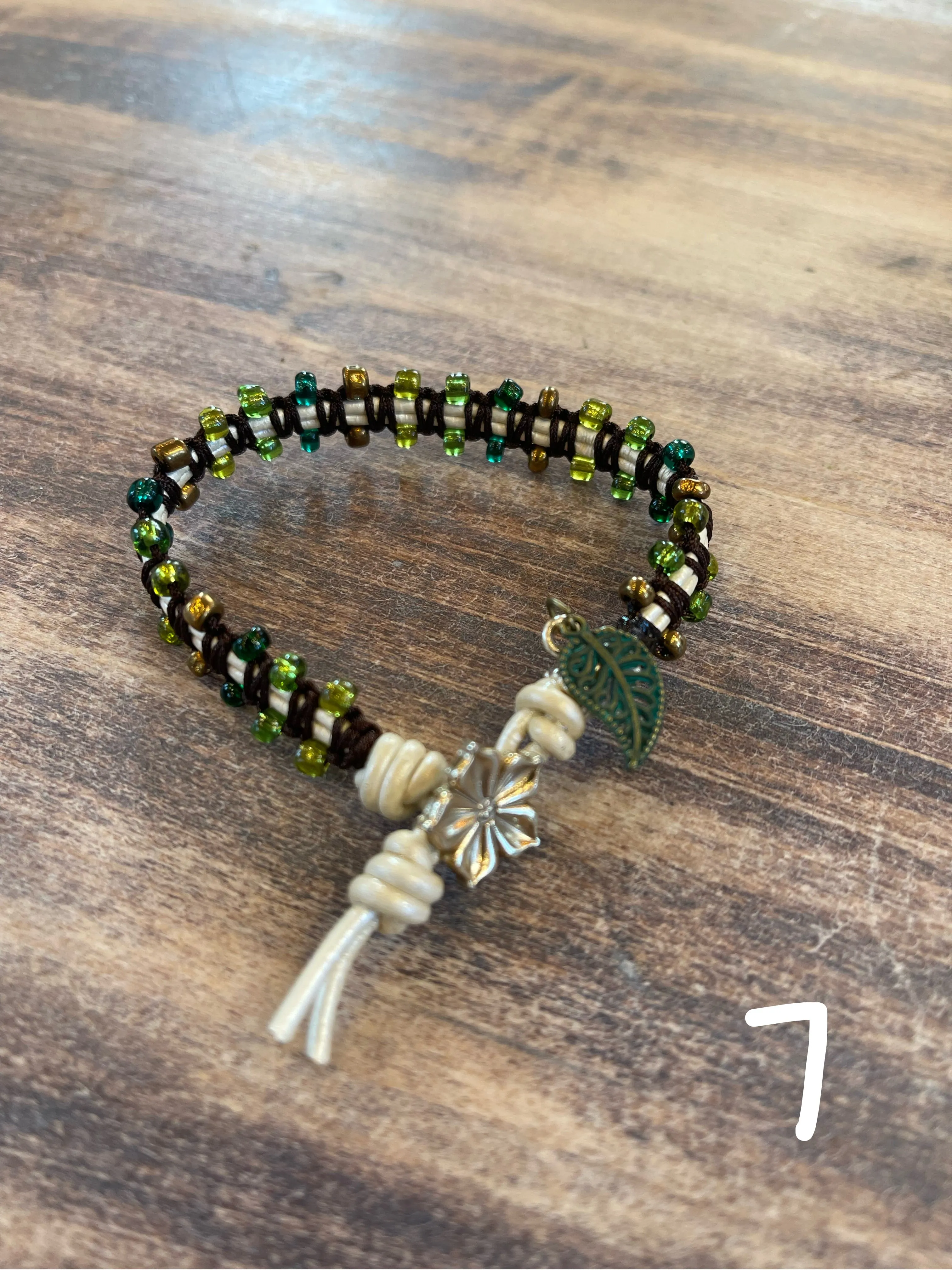 Handmade Leather Beaded Bracelet with charm - Sold Individually
