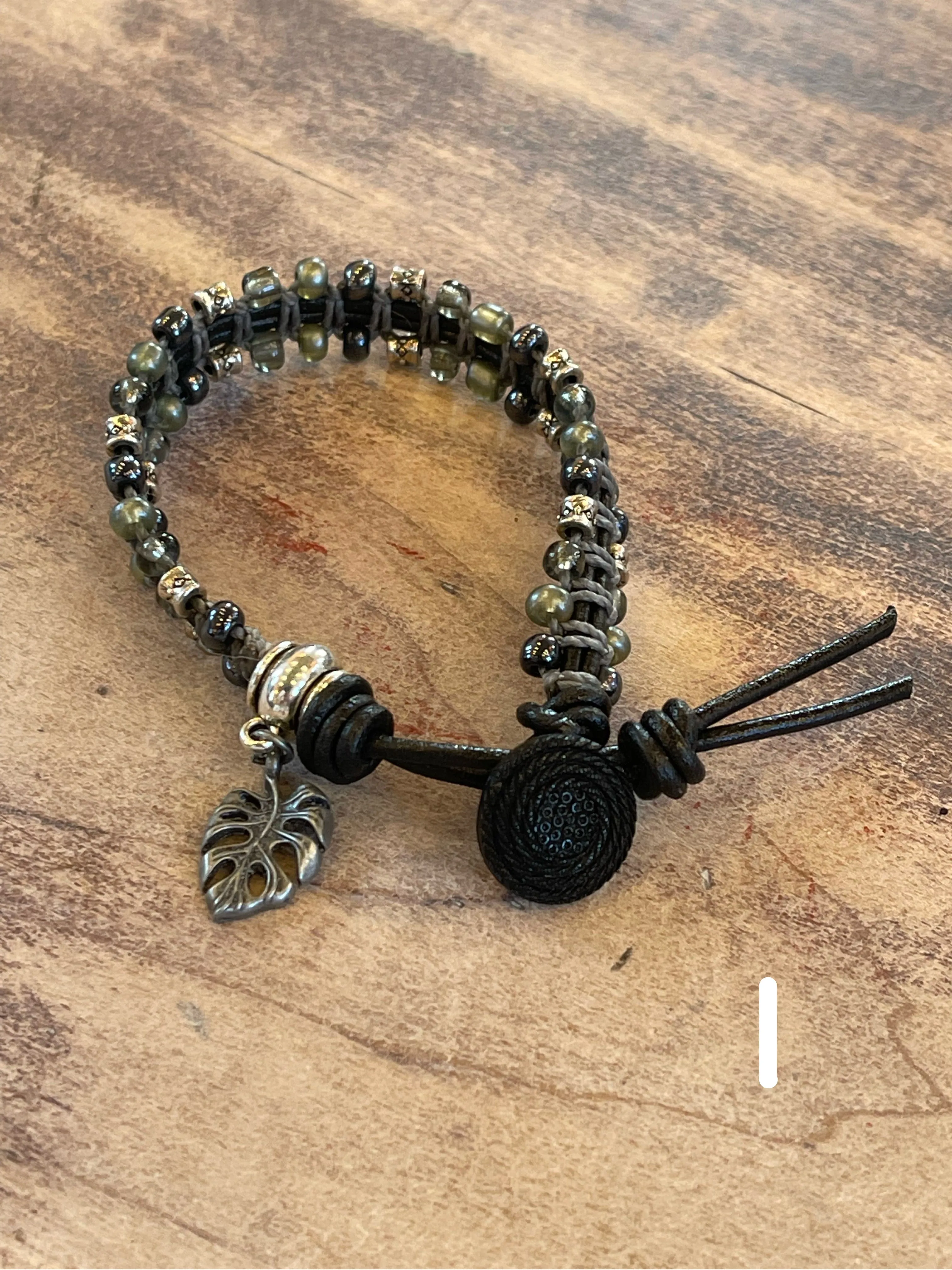 Handmade Leather Beaded Bracelet with charm - Sold Individually
