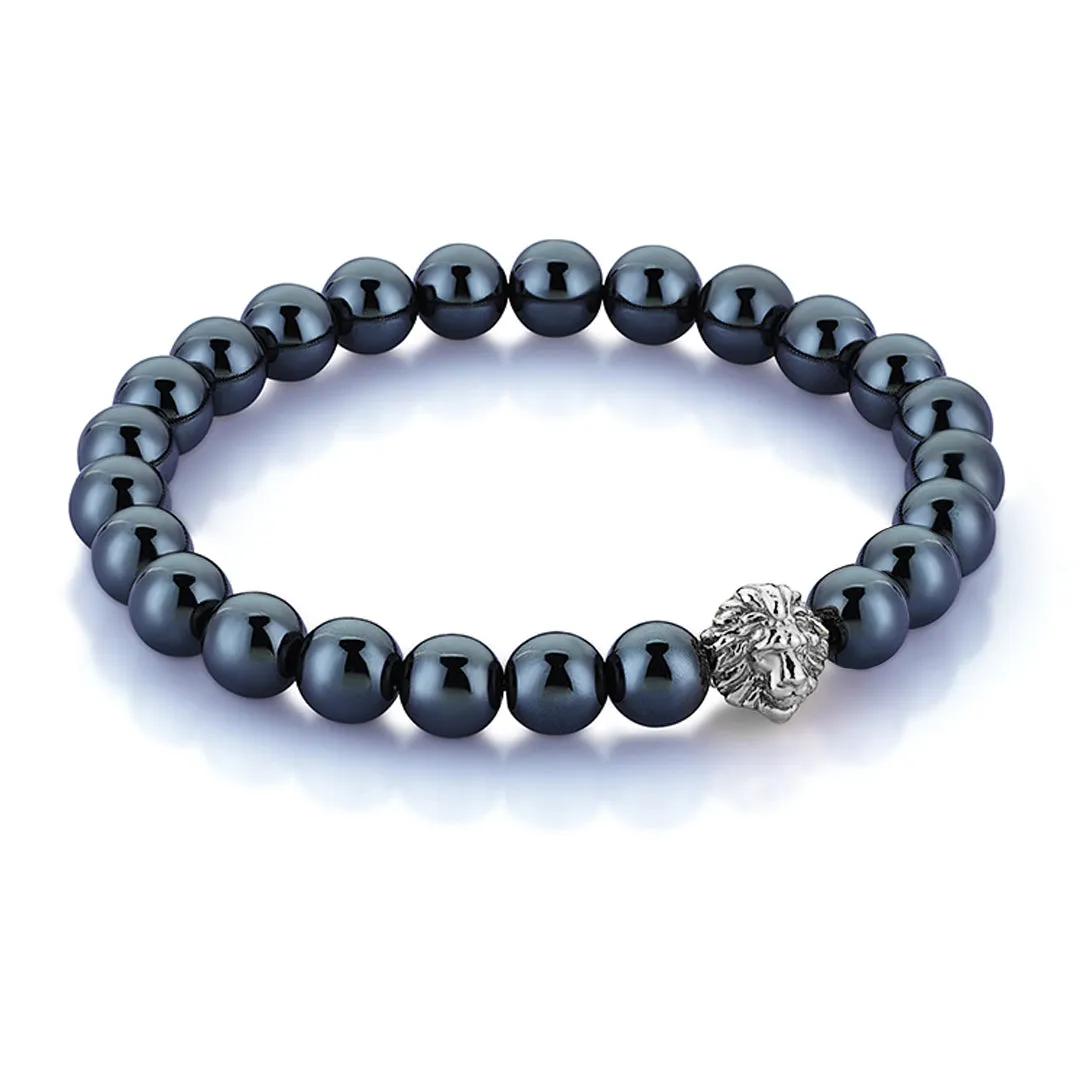 Hematite Leo Beaded Bracelet - Solid Silver