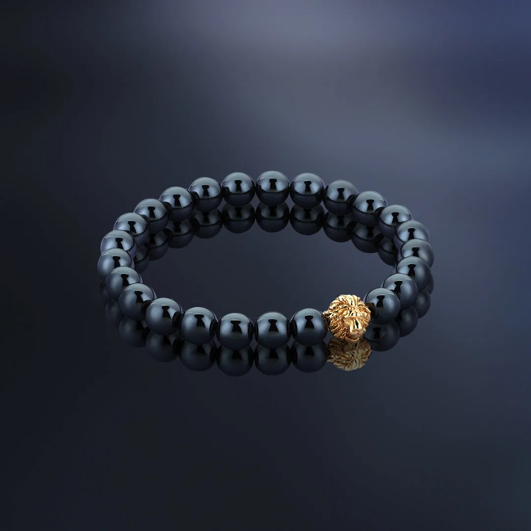 Hematite Leo Beaded Bracelet - Solid Silver