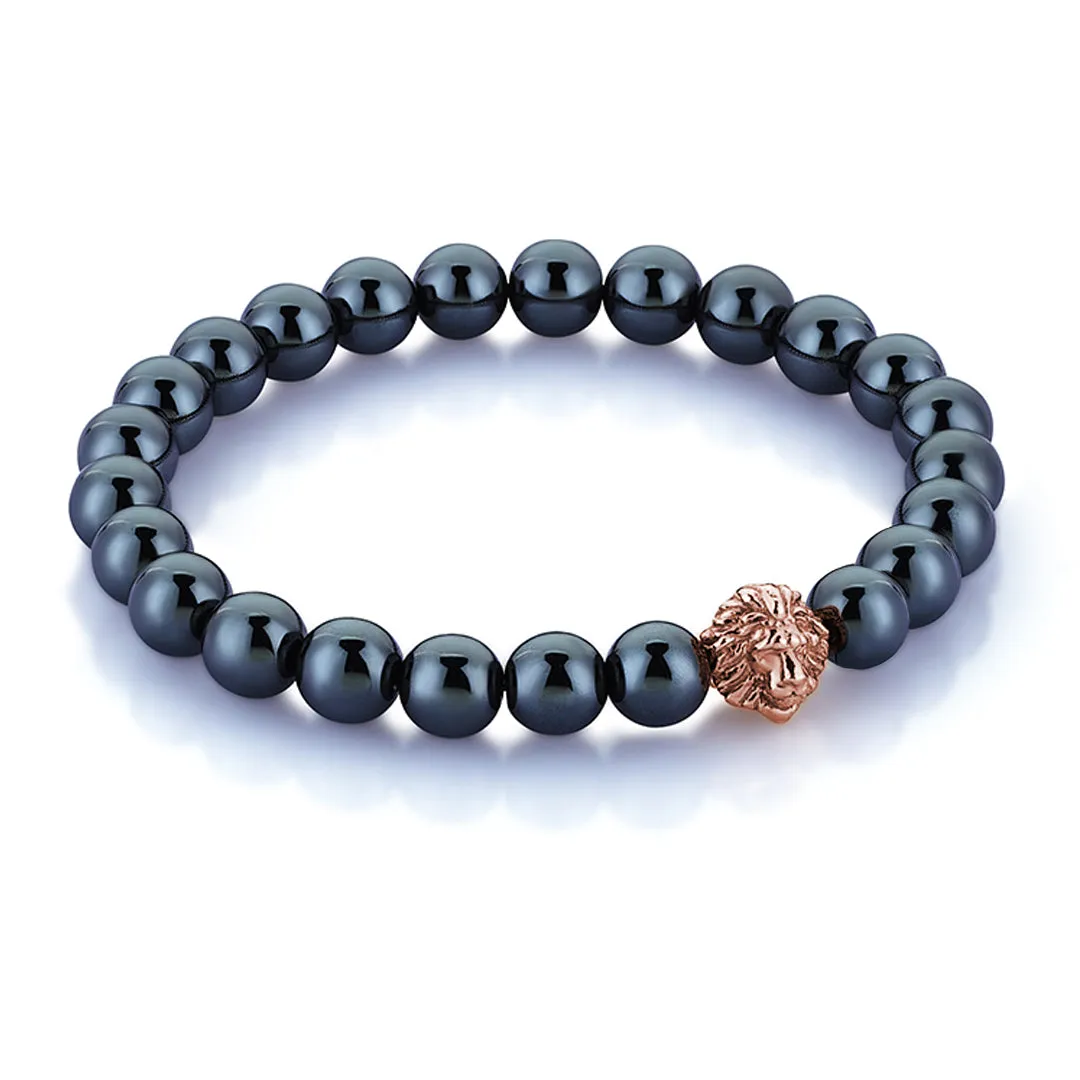 Hematite Leo Beaded Bracelet - Solid Silver