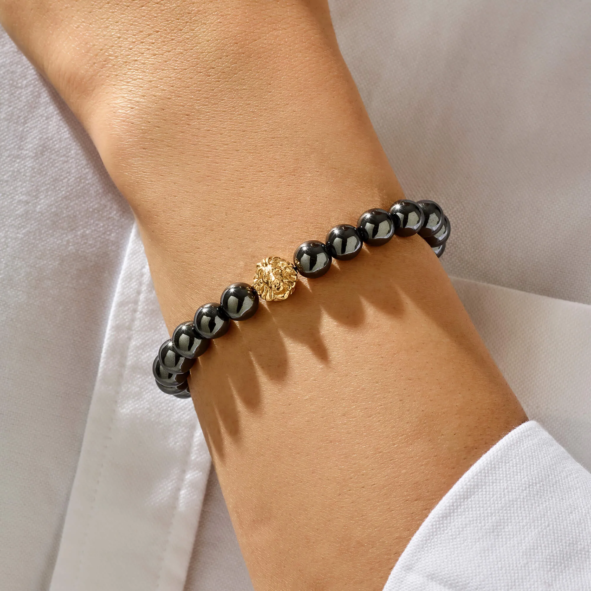 Hematite Leo Beaded Bracelet - Solid Silver