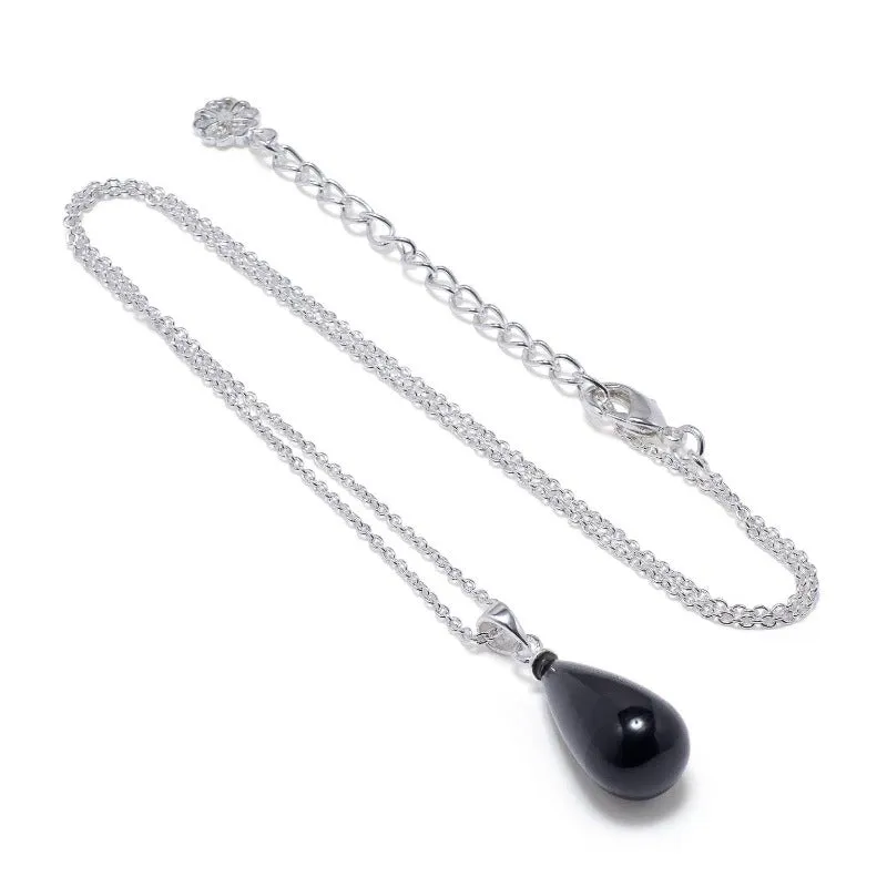 Hera Polished Black Onyx Stone Pendant Necklace: Silver
