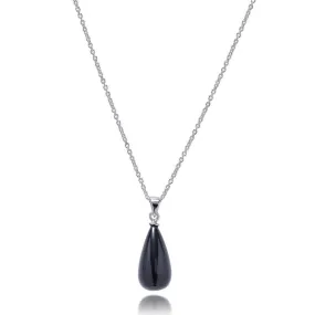 Hera Polished Black Onyx Stone Pendant Necklace: Silver
