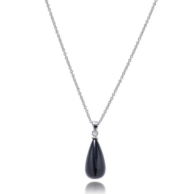 Hera Polished Black Onyx Stone Pendant Necklace: Silver